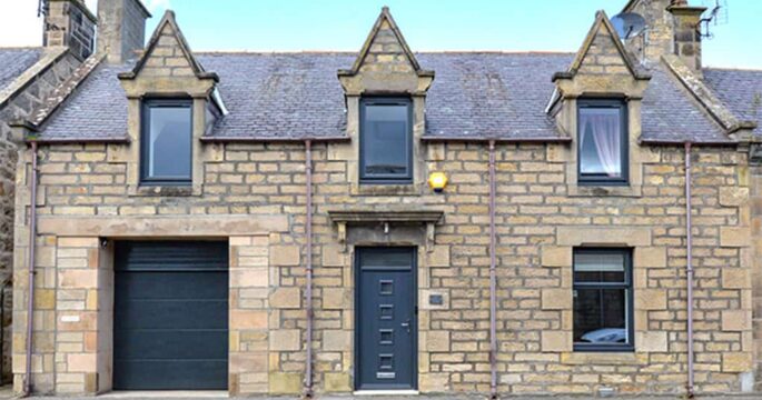 External view of Aberdeenshire property with anthracite grey windows and front door