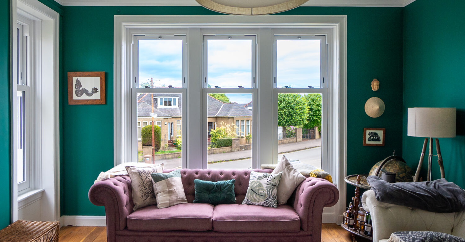 Interior shot of sliding sash double glazing in Glasgow home.