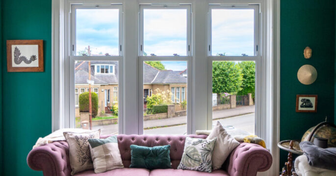 Interior shot of sliding sash double glazing in Glasgow home.