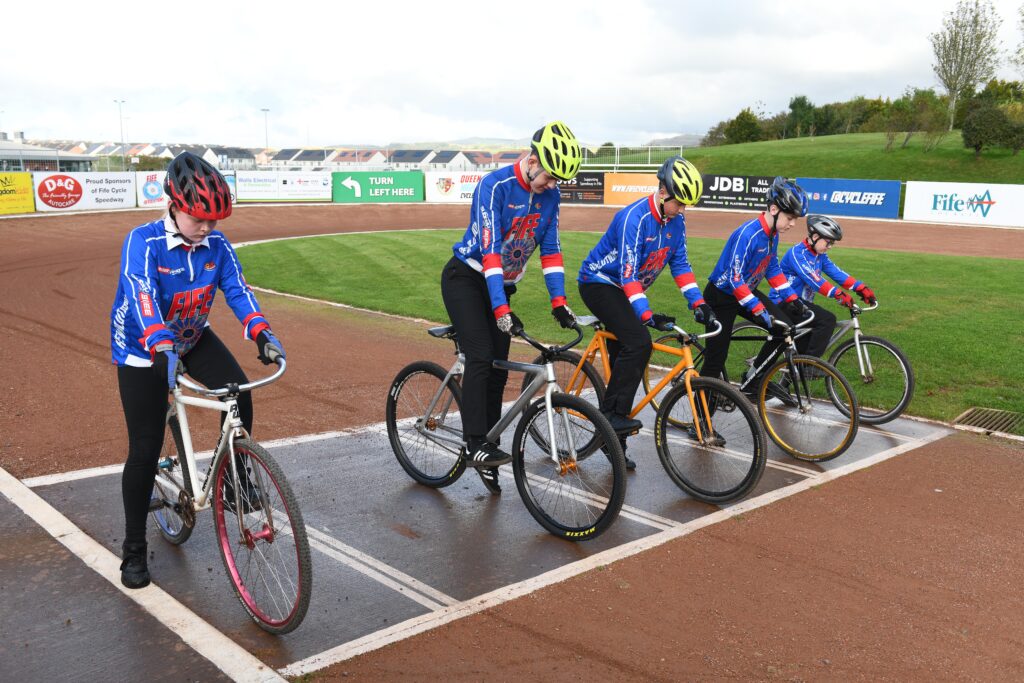 Fife Speedway Cycle Club Members at the start line.