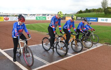 Fife Speedway Cycle Club Members at the start line.